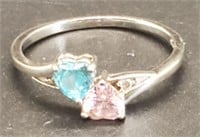 (LK) Sterling Silver Pink and Blue Crystal Heart