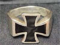 German Iron Cross Sterling Silver Ring Size 12