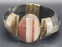 (LK) Black Wood and Stone Hinge Bracelet