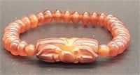 (LK) Carved Carnelian Bead Stretch Bracelet