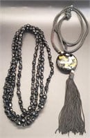 (LK) Black Faceted Bead and Enamel Necklaces (30"