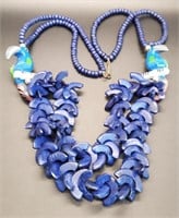 (LK) Blue Carved Parrot Necklace (26" long)