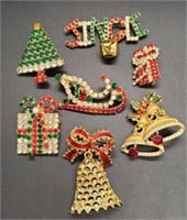(KC) Rhinestone Christmas Brooches Pins (1" to 2"