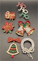 (KC) Rhinestone Christmas Brooches Pins (1" to 2"