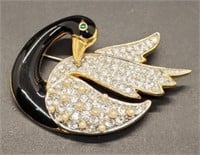 (KC) Rhinestone, Faux Pearl Black Swan Brooch Pin