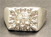 (KC) CZ Sunburst Silvertone Ring (Size 12)