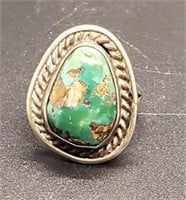 (KC) Turquoise Silvertone Ring (Size 6)