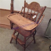 WOOD HIGH CHAIR & QUEEN FOOT BOARD, PIECES WOOD
