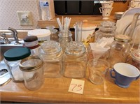 glass canisters, cup, vases, measuring cup, etc.