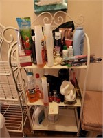 metal shelf and cleaners