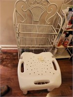 shower chair and 3 tier shelf