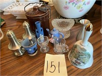Bell, eye cup, shot glass, vases, S&P etc