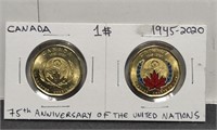 1945-2020 Canada UN $1 Dollars UNC