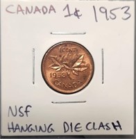 1953 Canada Cent Die Clash Error UNC