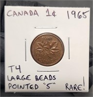 1965 Canada Cent Pointed 5 Variety