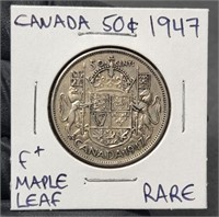 1947 Canada 50 Cents Maple Leaf Variety Silver