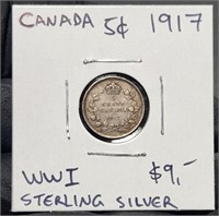 1917 Canada 5 Cents Sterling Silver