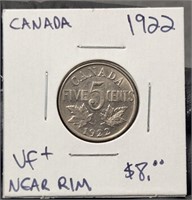 1922 Canada 5 Cents Good Luster