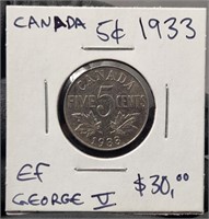 1933 Canada 5 Cents Good Luster