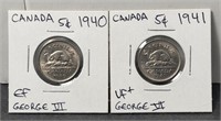 1940 & 1941 Canada 5 Cents