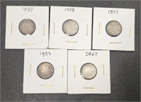 1937 1938 1947 1952 1967 Silver 10 Cents