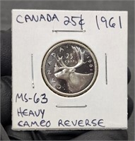 1961 Silver Canada Cameo 25 Cents UNC