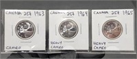1963 1964 1965 Silver Canada Cameo 25 Cents UN
