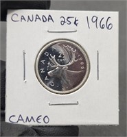 1966 Silver Canada Cameo 25 Cents UNC