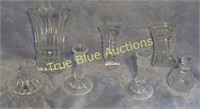 (3) Vases, (2) Candle Holders, Candy Dish