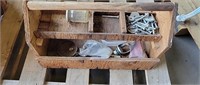 Vintage Wood Toolbox with Misc