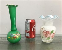 Pair of handpainted glass bud vases