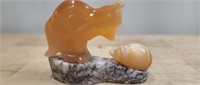 Calcite Carved Fox & Friend on Marble Beautiful!