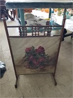 STICK N BALL FIREPLACE SCREEN W/ OIL PAINTED ROSE