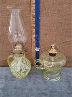 2 VASELINE GLASS KEROSENE FINGER LAMPS- 1 W/ SWIRL