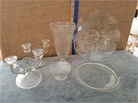 IRIS & HERRINGBONE PATTERN GLASS-VASES, CANDLE