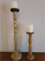 Rustic Wood Floor Standing Pillar Candle Holders