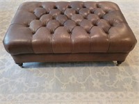 Chocolate Leather or Leather-Like Tufted Ottoman