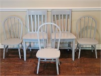 (5) Painted Blue Wooden Chairs: 2- Adult, 3- Child