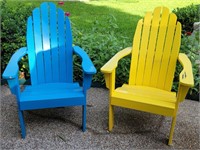 (2) Colorful Wood Adirondack Chairs, Blue & Yellow
