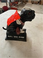 Vintage black bulldog cast iron bank