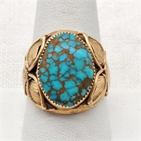 14K Gold Native American Turquoise Ring