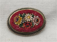 Italian Mosaic Pin Red w/ Floral