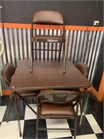 VINTAGE CARD TABLE AND 4 CHAIR S