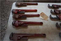 FIVE RIDGID 18" ADJUSTABLE PIPE WRENCHES