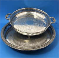 2 Footed Silver Plate Trays