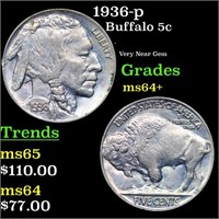 1936-p Buffalo Nickel 5c Grades Choice+ Unc