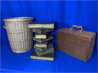 BOOK TABLE & BASKETS LOT