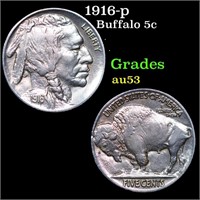 1916-p Buffalo Nickel 5c Grades Select AU