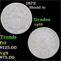 1872 Shield Nickel 5c Grades vg+