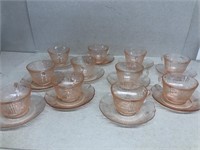 Pink depression cups and saucers